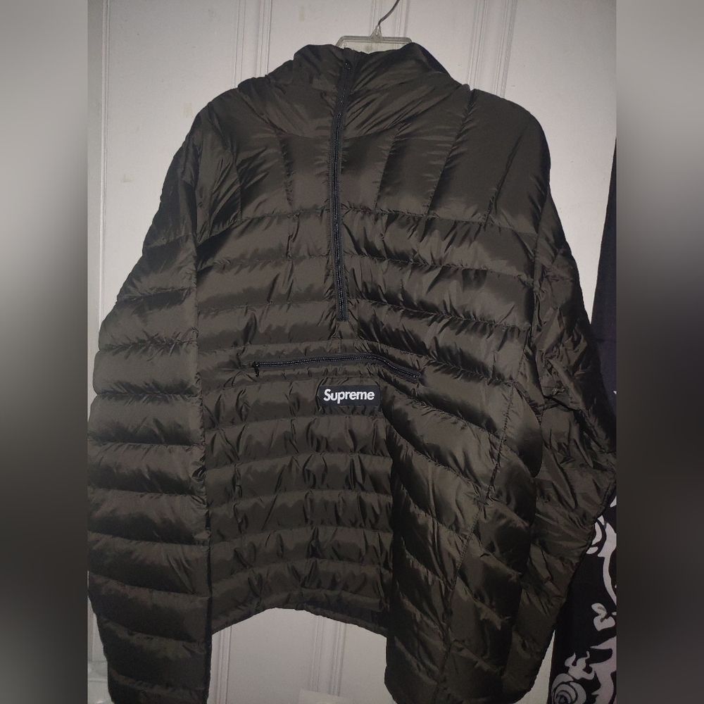 Supreme half zipped hooded pull over puffer jacket
